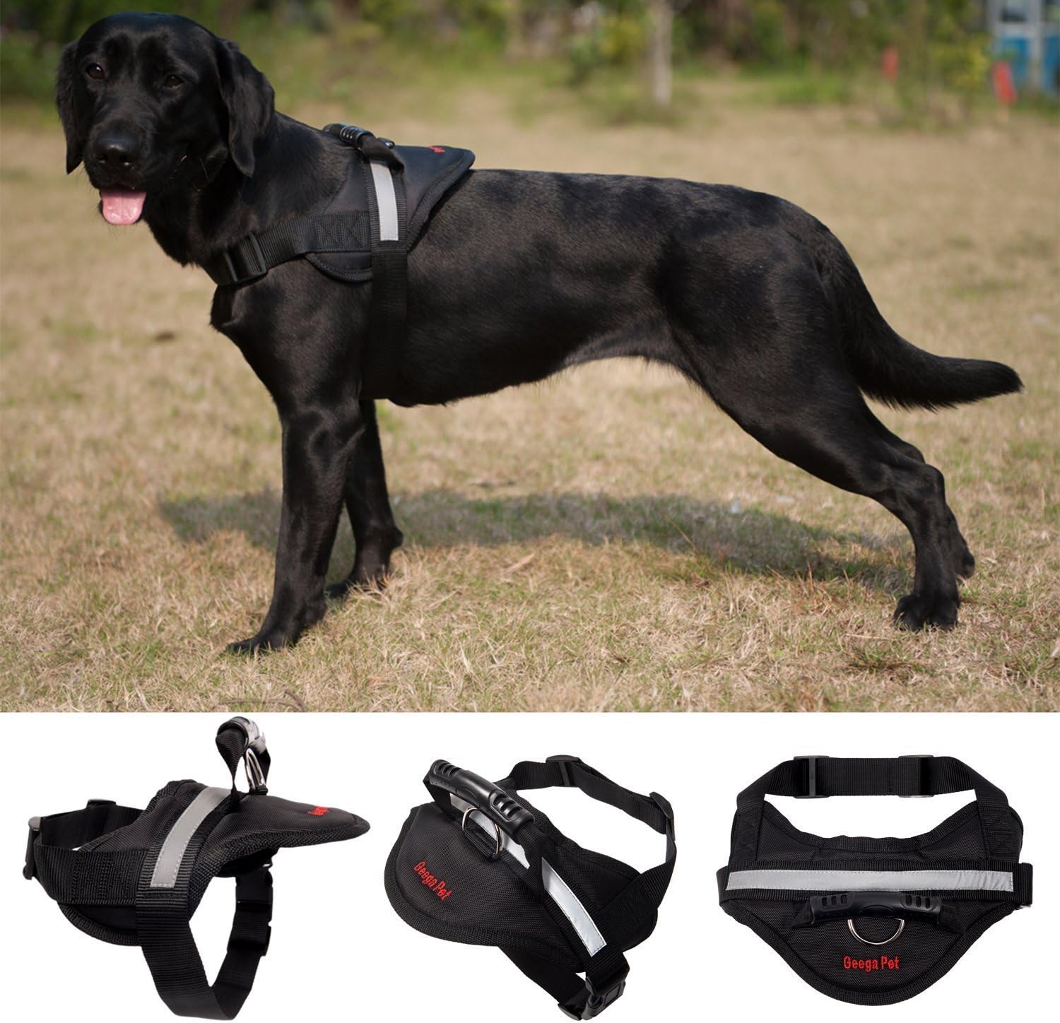 Geega Pet Soft Comfortable No Pull No Slip Adjustable Dog Vest Harness with Handle Reflective Strip for Small Medium Big Size Breed Outdoor Training Walking Hiking