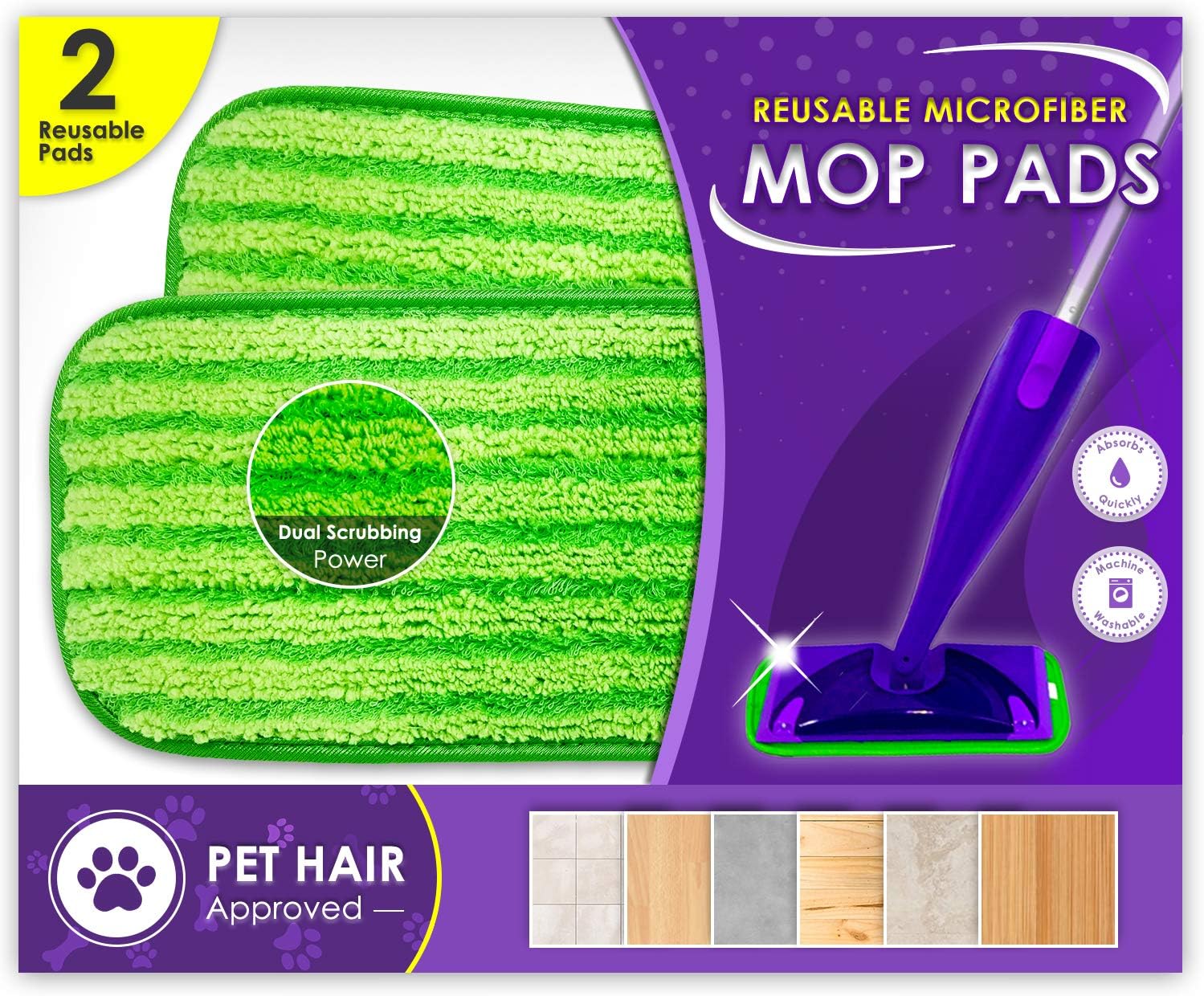 Reusable Mop Pads Compatible with Swiffer Wetjet - 12 Inch Washable Microfiber Mop Pad Refills Pads Compatible with Spray Wet Jet Mop Heads for Floor Cleaning (2 Pack): Health & Personal Care
