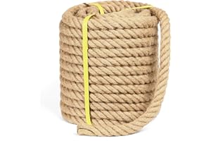 Yetlunsion Jute Rope Heavy Duty 1-Inch by 50-Feet Natural Hemp Rope, Twisted Hemp Rope for Crafts, Gardening, Bundling, Railings, Home Decorating