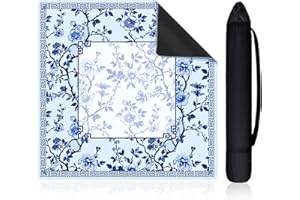 Sonwyoung 22 Inch Mini Chinoiserie Mahjong Mat for Travel Set Blue and White Floral Mahjong Mat Cute Small Domino Accessories Gifts Domino and Tile Game Table