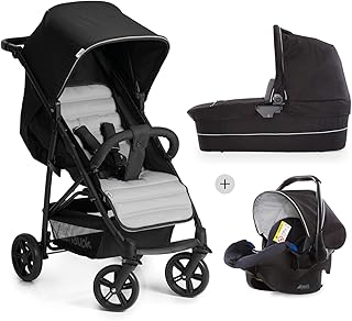 Hauck Rapid 4 Plus Trio Set 3 in 1 Kinderwagen Set bis 25 kg, isofix-fähige Babyschale, Babywanne mit Matratze ab Geburt, höhenverstellbarer Griff, klein faltbar, leicht - schwarz grau