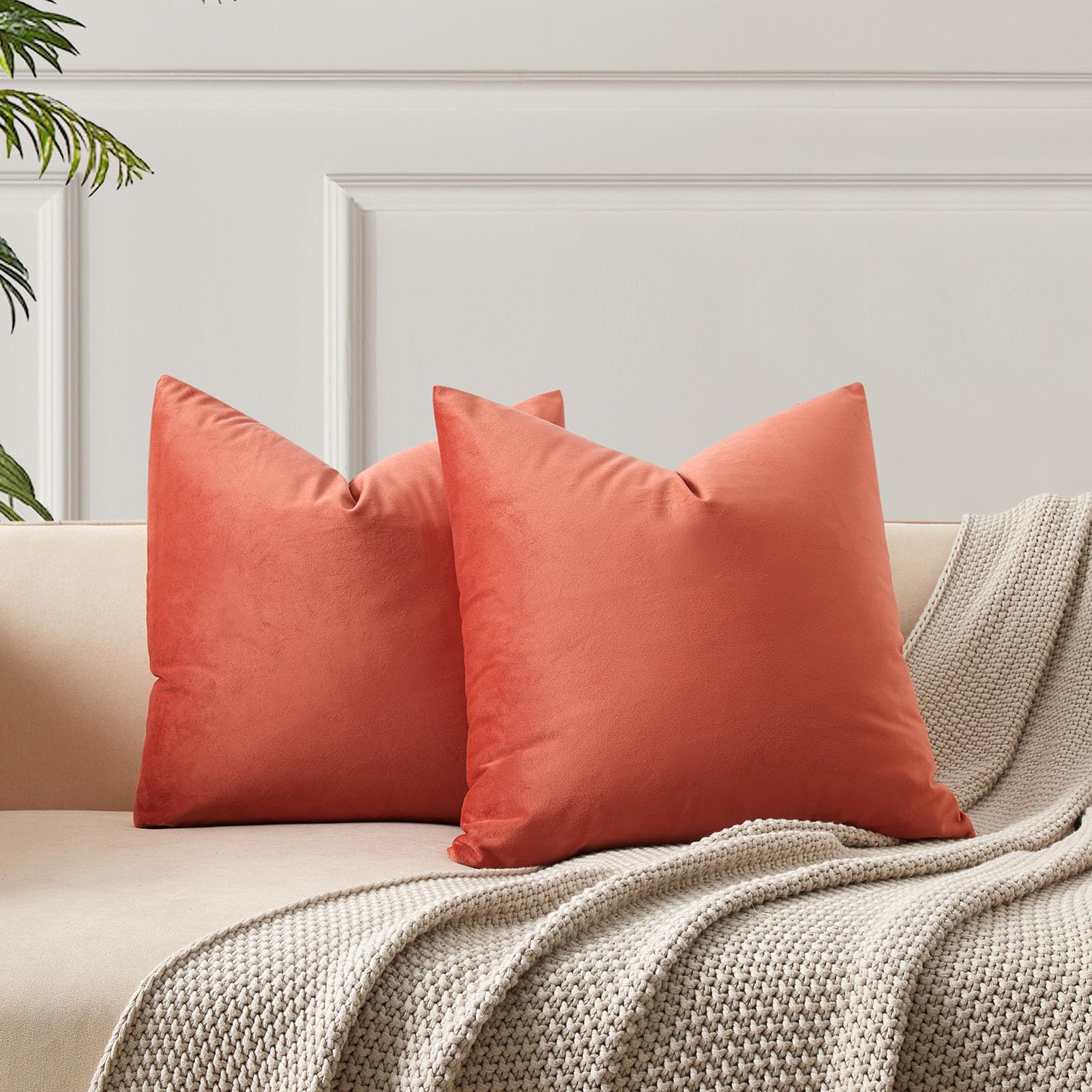 Photo 1 of JUSPURBET 22x22 Velvet Pillow Covers Set of 2 Decorative Throw Pillow Covers for Couch Sofa Bed Soft Cushion Covers Cases with Hidden Zipper for Living Room Home Decor Apricot