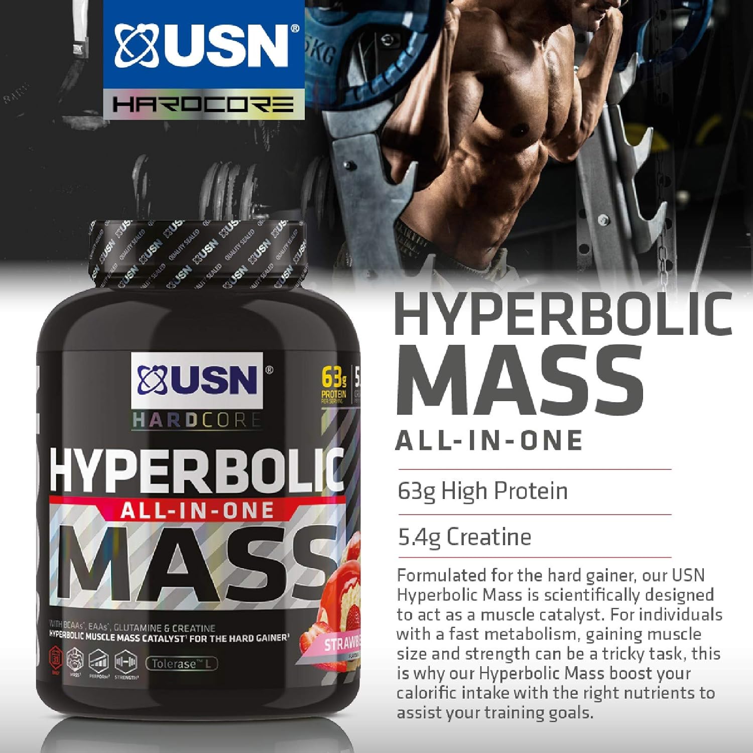 USN Hyperbolic Mass Chocolate 2kg AllInOne Mass Gainer Protein