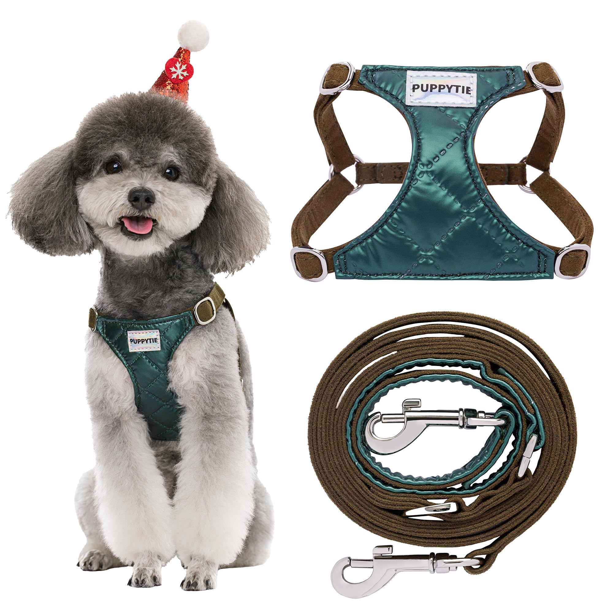 No Pull Small Dog Harness with Multifunction Dog Leash,Lightweight Soft Adjustable No Choke Escape Proof Pet Harness Vest Pet Harness Vest,Glossy Dark Green,S