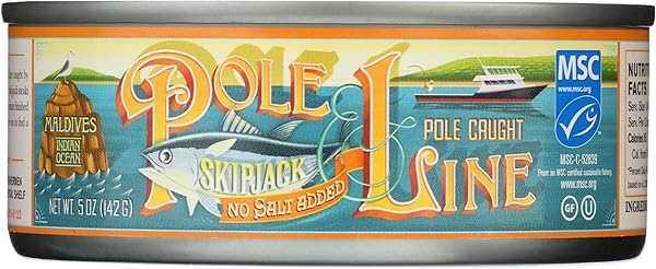 POLE AND LINE SKIPJACK TUNA IN WATER NO ADDED SALT, 5 OZ