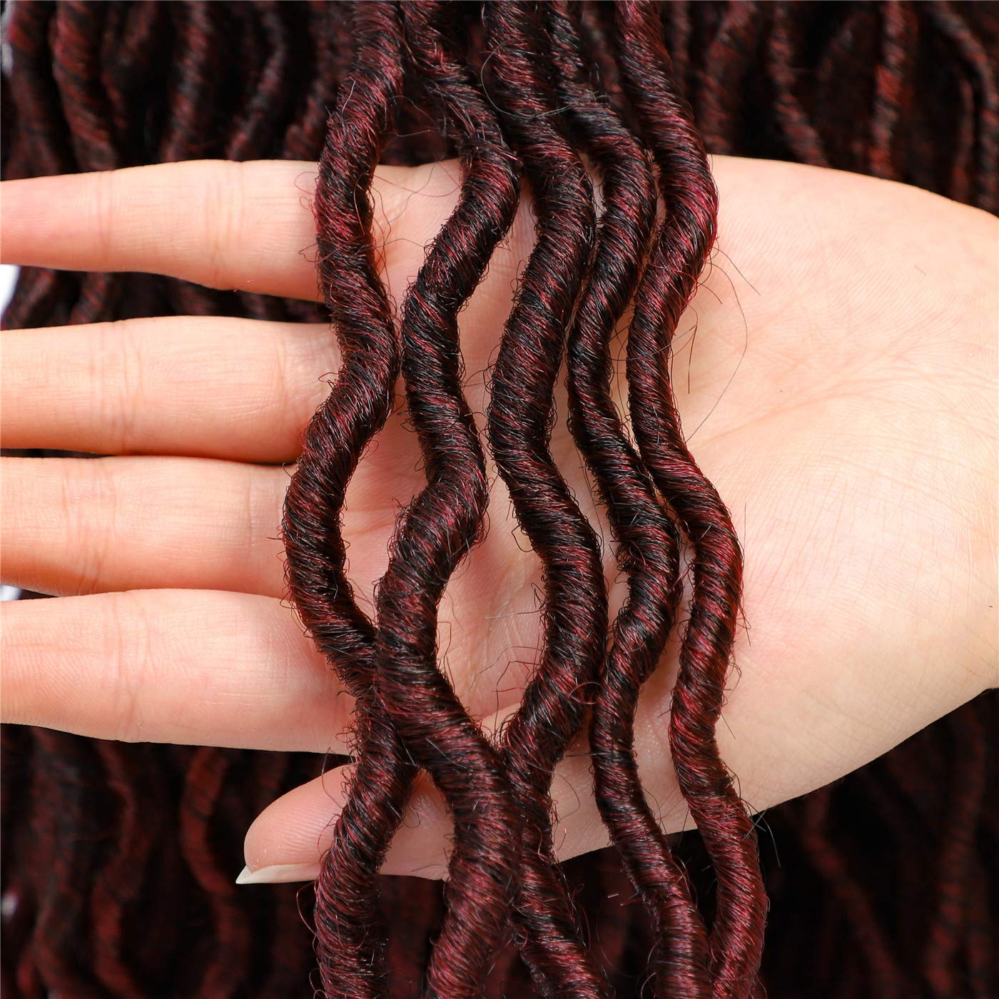 Karida 6Pcs/Lot Curly Faux Locs Crochet Hair Deep Wave Braiding Hair With Curly Ends Crochet Goddess Locs Synthetic Braids Hair Extensions (18inch, T1B/Bug)