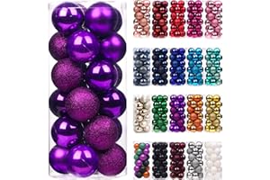 Emopeak 24Pcs Christmas Balls Ornaments for Xmas Christmas Tree - Shatterproof Christmas Tree Decorations Large Hanging Ball for Holiday Wedding Party Decoration (Purple, 2.5"-6.2CM)