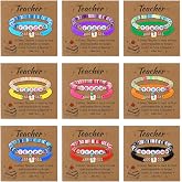 WanZEXine Teacher Appreciation Gifts - 18 Pcs Teacher Bracelets for Women Men, Polymer Clay Apple Beads Charm Elastic Bracele