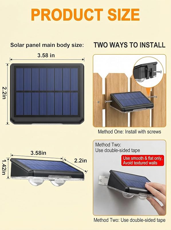 Applique Solaire Extérieur,4 Articles Applique Murale Solaire Blanc Chaud LED lumiere Murale Jardin Extérieur IP65 Étanche Avec 3000K/4000K/6500K pour Clôture Jardin Terrasse