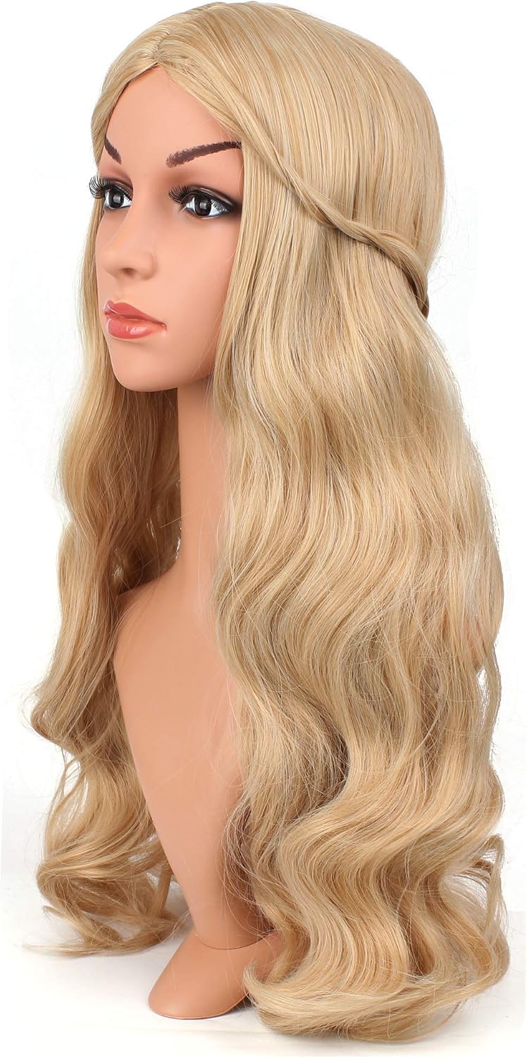 OKVGO Women's Long Curly Blonde Wigs for Fancy Dress Cosplay Costume Party Ladies with Wig Cap, 2 Count (Pack of 1) - Image 3