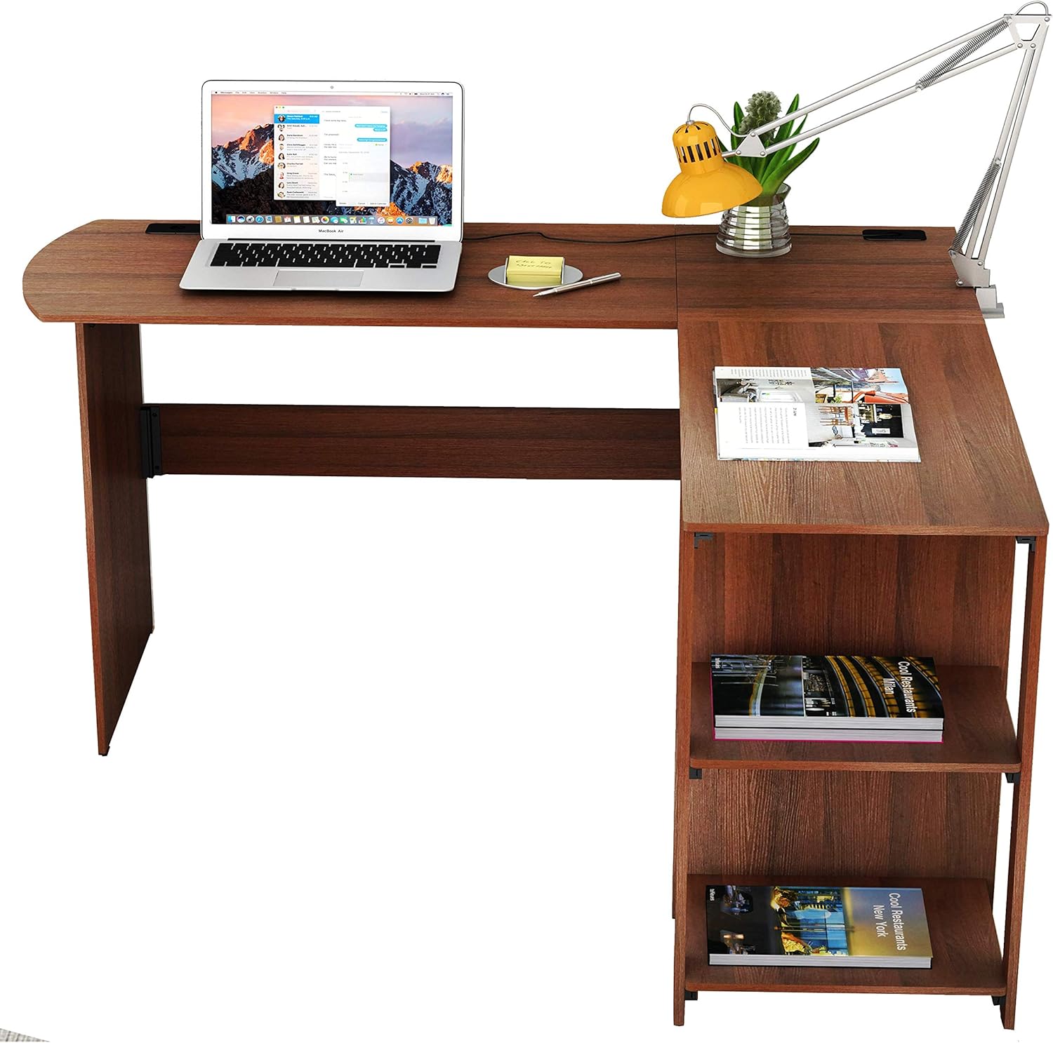 SHW L-Shaped Home Office Wood Corner Desk, Walnut: Kitchen & Dining