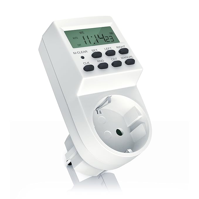 Digitale Zeitschaltuhr mit LCD-Display | 3680W | Timer mit 20 Programme | Zufallsschaltung + Countdown | 12/24h-Modus | Kinde