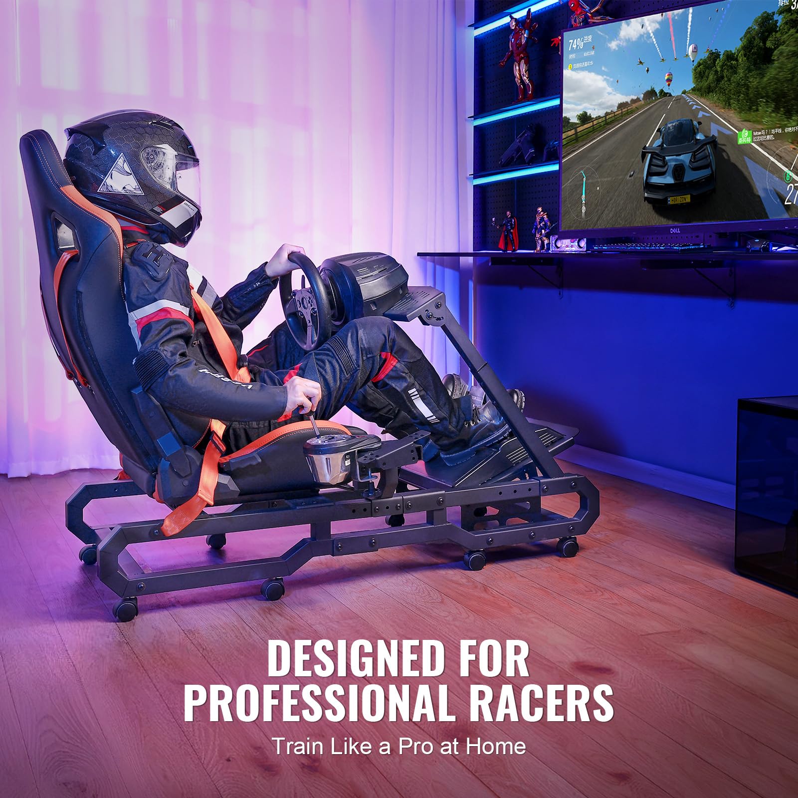 VEVOR Racing Wheel Stand with Wheels for Logitech G923/G920/G29, Heavy Duty Steel Driving Simulator Cockpit-Thrustmaster T248P, Steering Wheel Bracket & Foot Pedal Adjustable, Max Load 330 LBS