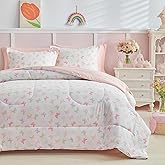 Joyreap 7pcs Bed in a Bag for Girls, Butterflies Pink Design, Queen Size Microfiber Comforter Sheet Set, Soft Cozy Bedding Comforter Set for All Season