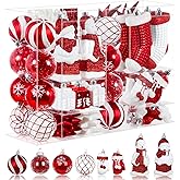 Alupssuc 112pcs Christmas Balls Ornaments Set, Shatterproof Plastic Baubles Christmas Penguin, Polar Bear for Xmas Tree Holiday Wedding Party Decorations with Hanging Strings, Red and White