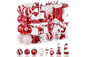 Alupssuc 112pcs Christmas Balls Ornaments Set, Shatterproof Plastic Baubles Christmas Penguin, Polar Bear for Xmas Tree Holid