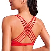 CRZ YOGA Naked Feeling Strappy Sports Bras for Women - Criss Cross Back Wireless Padded Cami Yoga Workout Top