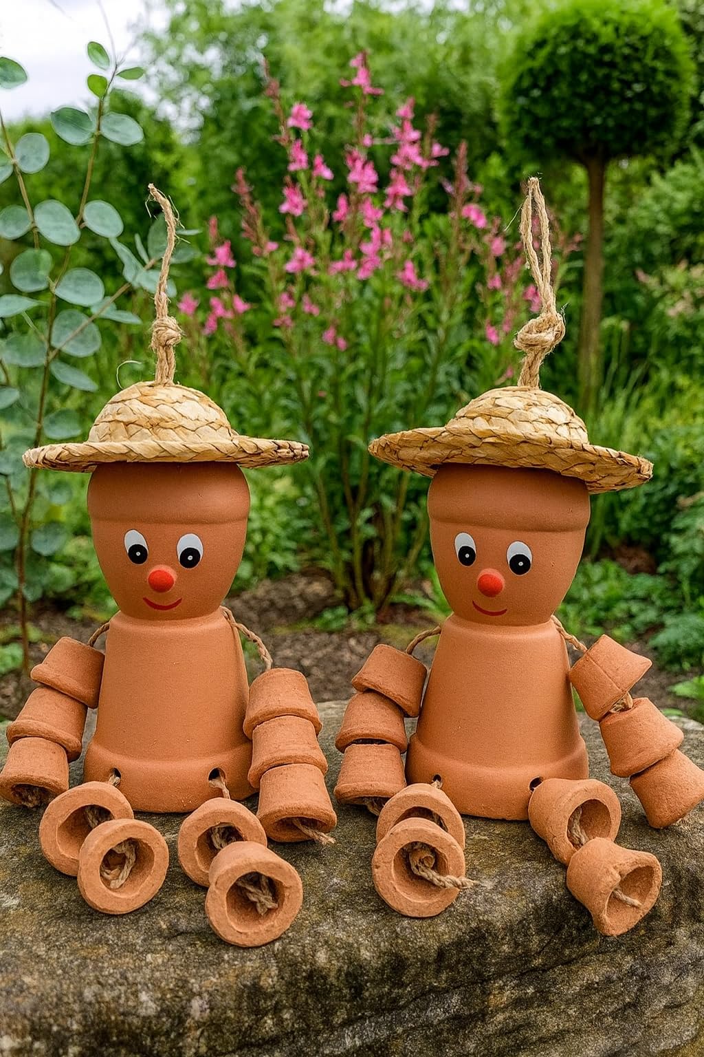 VELENTI Garden Decor Pots - Set Of 2 Clay Garden Ornaments - Terracotta Pot Man Bill and Ben Style - Lovely Outdoor Decor Accessories - Flower Pot Figurines for, Patio, Front Porch