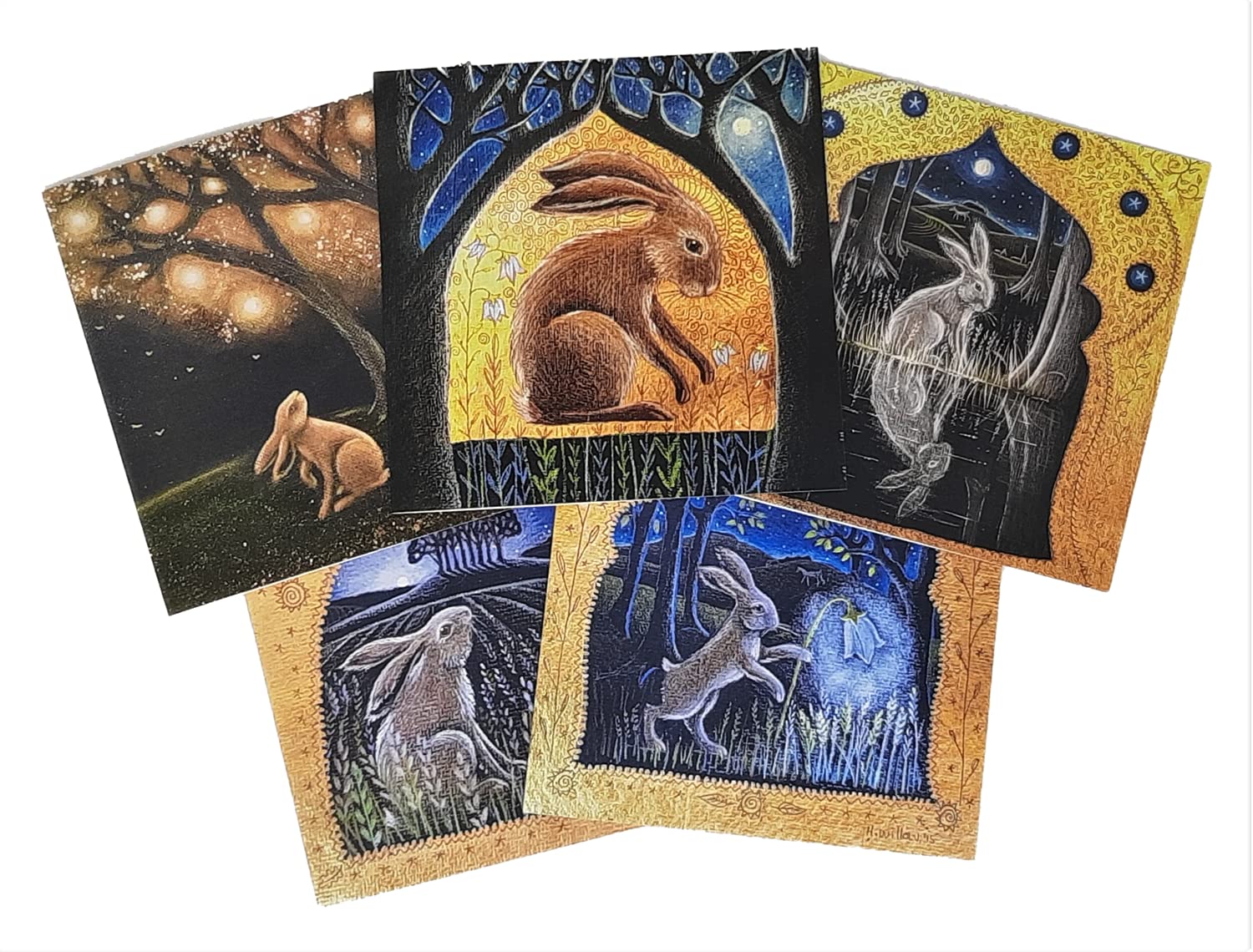 The Hare's Dream Card Pack by Hannah Willow. 5 125mm Square Cards Celebrating The Hare in The British Countryside