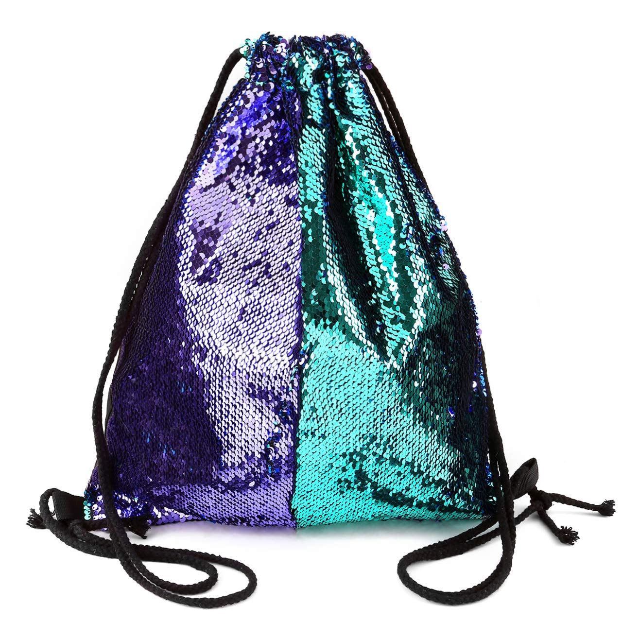 Ayliss Sequin Cinch Sack Drawstring Backpack Reversible Glitter Paillette String Bag for Women/Men/Girls (Blue&Purple)