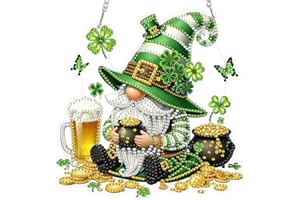 MEIYUDA St. Patrick's Day Diamond Painting Hanging Kits, DIY Beer Clover Gnome Diamond Art Kits Pendant for Adults, Crystal A