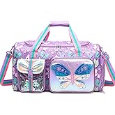 Butterfly Kids Duffle Bag Girls Dance Bag Travel Overnight Sleepover Bags for Girls Gymnastics Sports Bags for Kids with Shoes Compartment