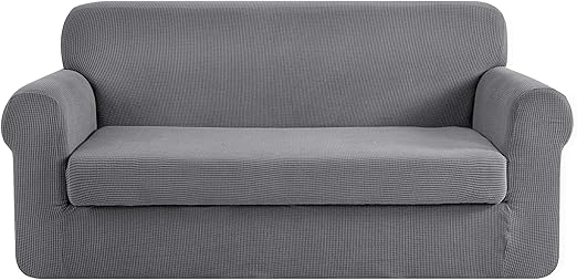 Amazon Com Chun Yi Stretch Loveseat Sofa Slipcover 2 Piece Couch Cover Furniture Protector 2 Seater Coat Soft With Elastic Bottom Checks Spandex Jacquard Fabric Medium Light Gray Home Kitchen