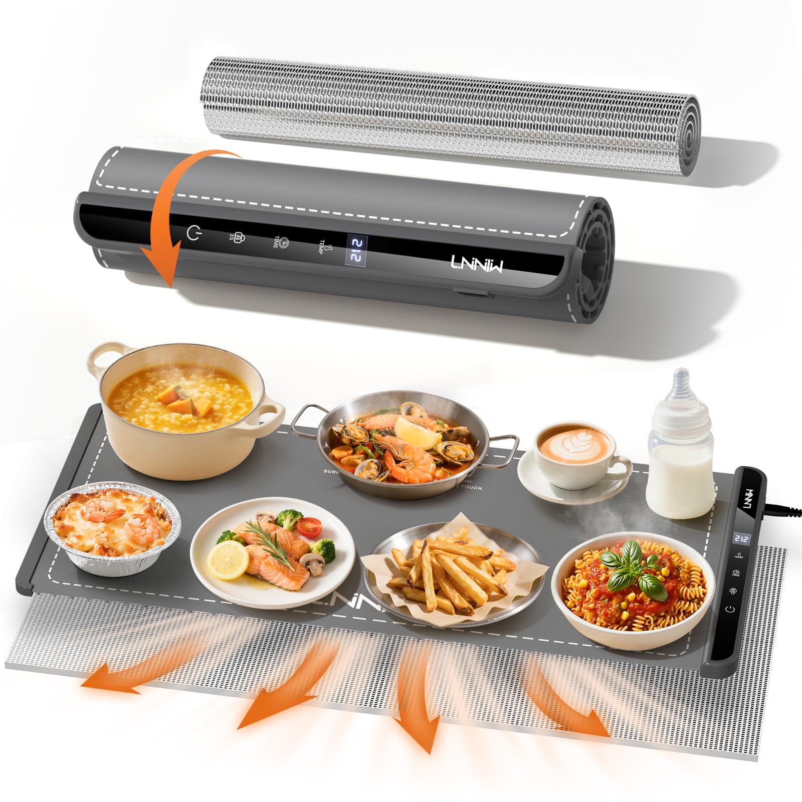 Extra Large Food Warming Mat with Heat-Resistant Pad, 36X15 Inch, 6 Temperature & 6 Timer Settings, Child Lock Safety,Food Warmer Chafing Dishes Fits for Family Dinners and Parties Image