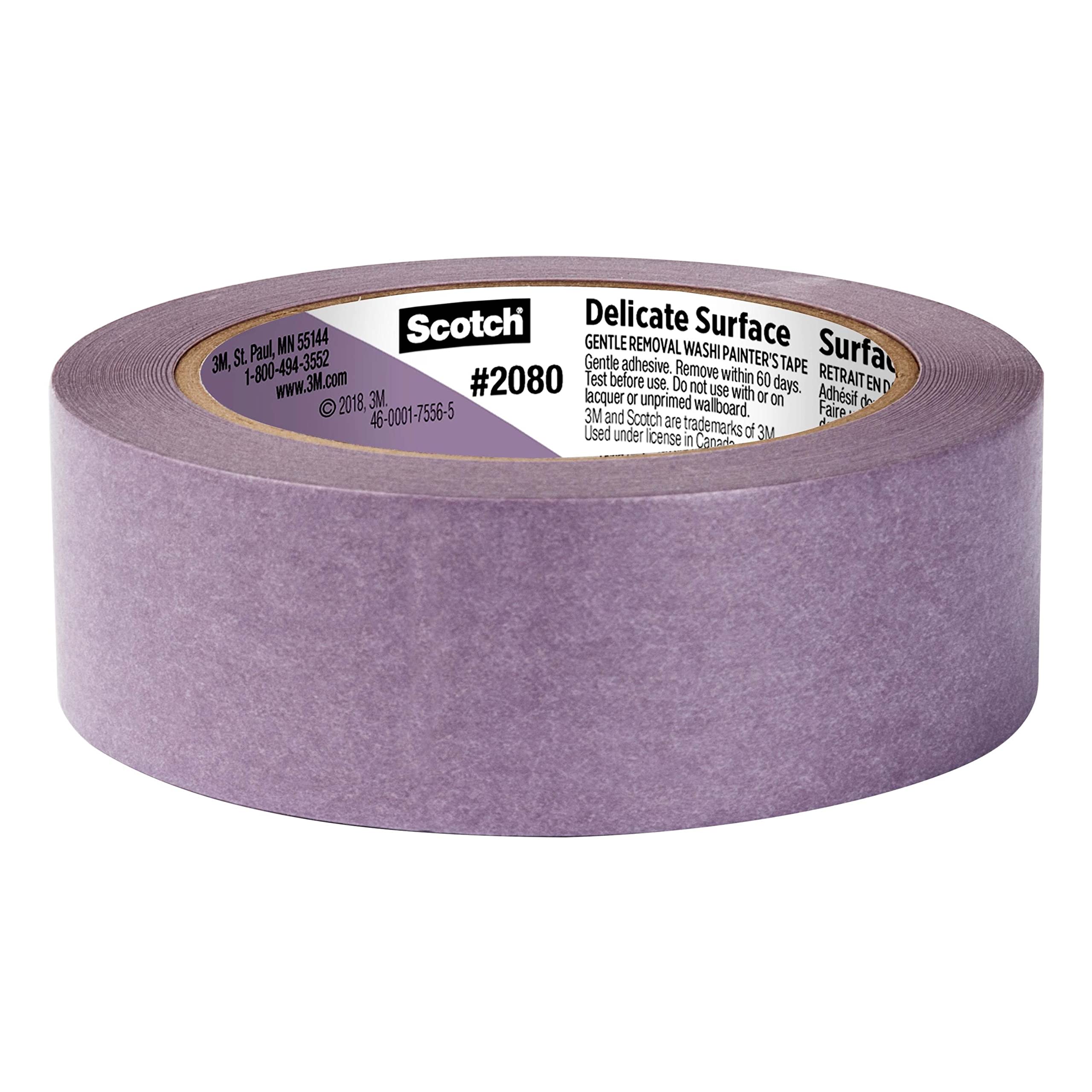 Scotch Delicate Surfaces Painters Tape, 1.41 in x 60 yd, Damage-Free Painting Prep, Protect Delicate Surfaces, UV & Sunlight Resistant, Solvent-Free Adhesive, Indoor Masking Tape, 1 Roll (2080-36EC)