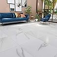 Livelynine Peel and Stick Floor Tile White 12X12 Inch 32 Pack Self Adhesive Vinyl Flooring Peel and Stick Tiles for Kitchen Bedroom Rental Waterproof Laminate Flooring Bathroom Linoleum Flooring Tiles