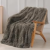 Tuddrom Decorative Extra Soft Faux Fur Throw Blanket 50"x60",Solid Reversible Fuzzy Lightweight Long Hair Shaggy Blanket,Fluffy Cozy Plush Fleece Comfy Microfiber Blanket for Couch Sofa Bed,Brown