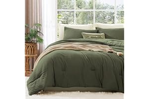 WRENSONGE Queen Comforter Set - 3 Pieces Prewashed Olive Green Comforter Soft Lightweight for All Seasons,Down Alternative Comforters Queen Size with 2 Pillow Shams