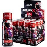 RocketX Energy Shot, Zero Calorie and Zero Sugar Energy Drink, with Natural Caffeine and B-Vitamins, Midnight Berry Flavor, 3 fl oz, Pack of 12