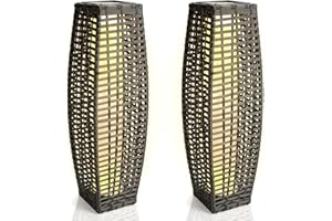VIHOSE 2PCS 7.87 x 6.3 x 27.17 in Solar Powered Outdoor Floor Lamp Resin Wicker Solar Floor Lamp with 26 LED Light, 40 Lumen Weather Resistant Rattan Outdoor Lantern for Patio Yard Courtyard (Classic)