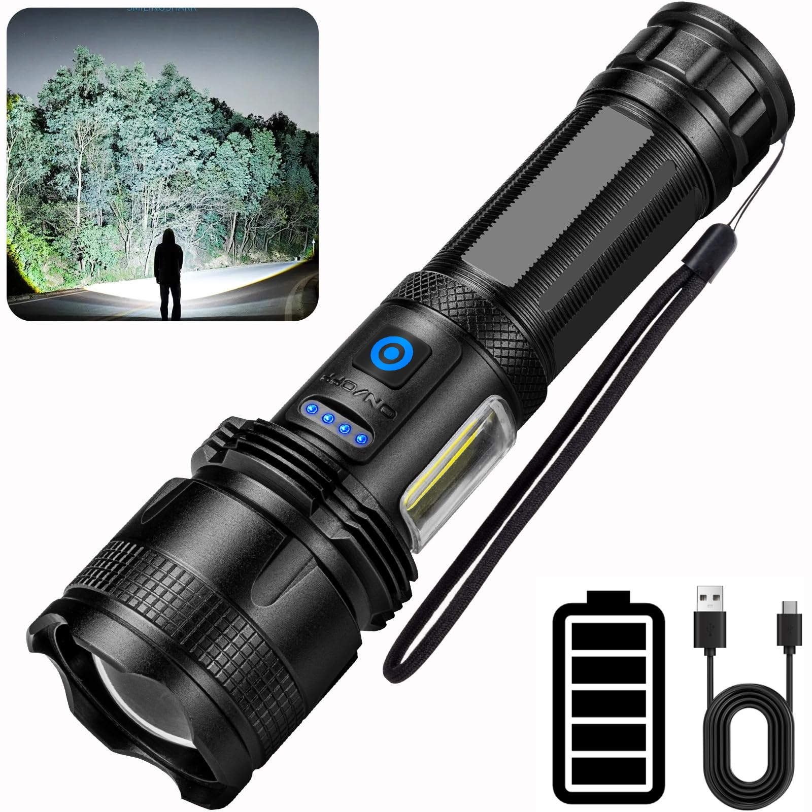 ZEUSFIRE Ultra Powerful LED Torch, 100000 Lumens Rechargeable Flashlight, 7 Modes, IP7 Waterproof for Camping, Hiking