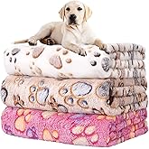 Rezutan Dog Blankets for Large Dogs, Upgraded 3 Pack Dogs Cat Blanket Washable 41" x 31", Soft Pet Throw Cover Suitable for Kennel Crate Bed, Cute Paw Pattern, White/Brown/Pink