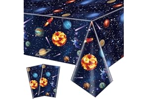 QUERICKY 2 Pack Outer Space Party Tablecloths, Solar System Table Covers, 51x87'' Plastic Disposable Rectangle Planet Table Cover for Kids Space Theme Birthday Party Decorations, Galaxy Theme Party Supplies