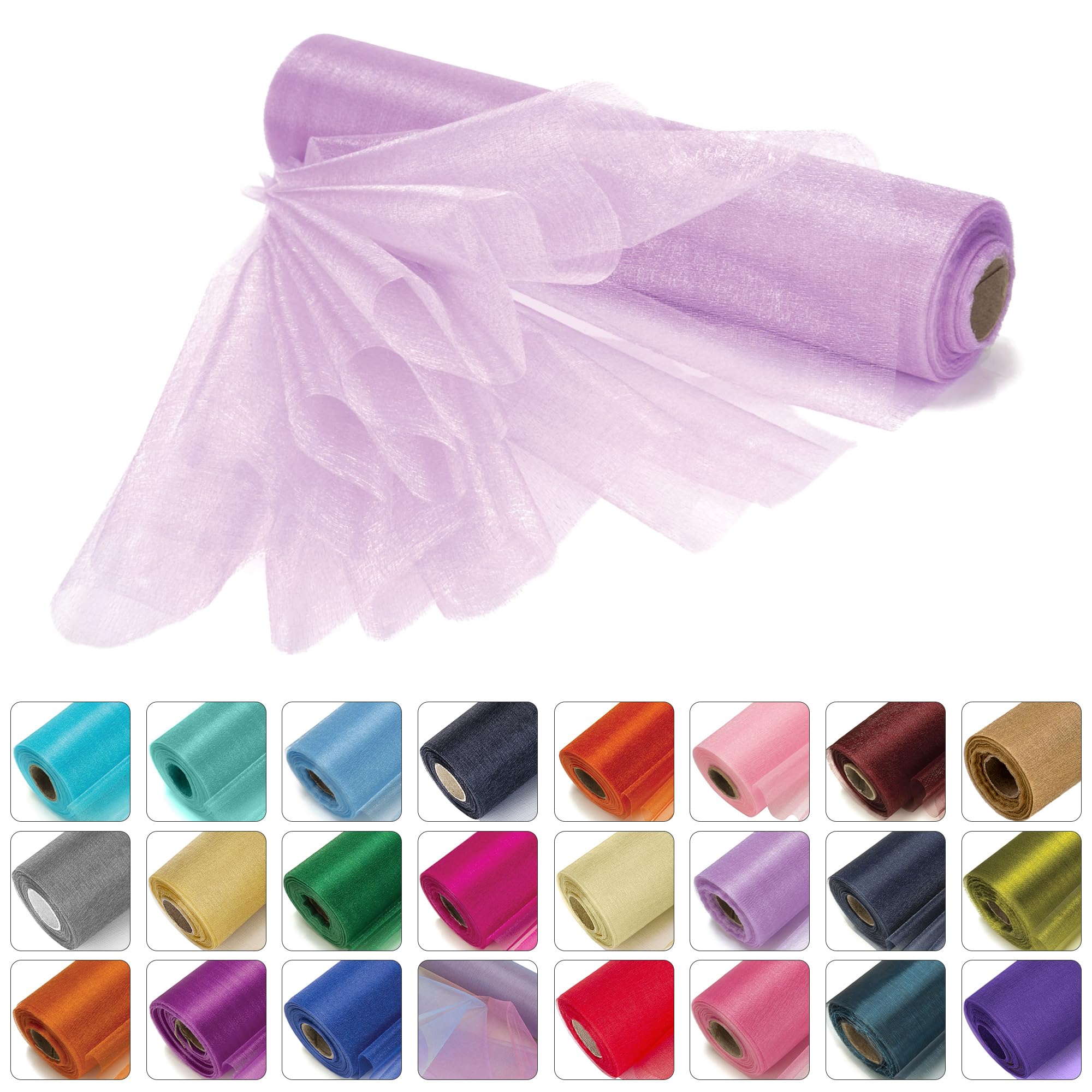 WedDecor 25m x 29cm Snow Sheer Organza Rolls Glitter Fabric for Table Runner Sashes Wedding Decoration, Chair Cover Bows, Table Back Drop, Ribbon Crafting Supplies, Light Purple