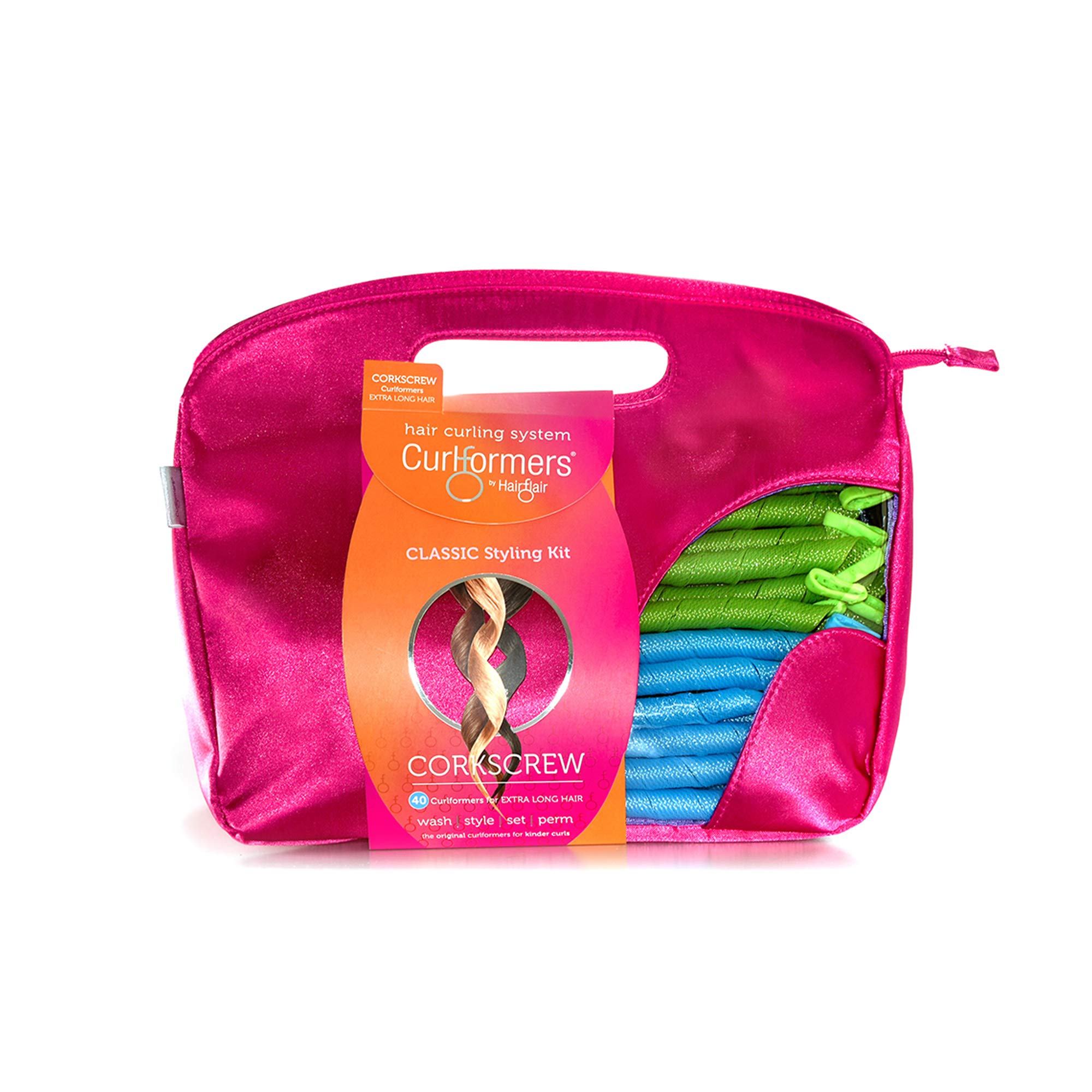 Curlformers Hair Curlers Corkscrew Curls Styling Kit, 40 No Heat Hair Curlers & 2 Styling Hooks, for extra long hair up to 22 inches or 55 cms long
