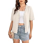 Yekaty Womens 2026 Short Sleeve Summer Cardigan Scalloped Cropped Knit Button Sweater Lightweight Shrug for Dress