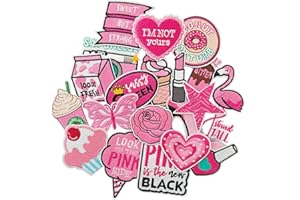 TACVEL 20 Pieces Pink Iron on Patch, Girls Iron on Patches Set, Sew On/Iron on Patch Applique for Clothes, Dress, Hat, Jeans, DIY Accessories