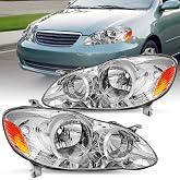 JSBOYAT Headlight Assembly Replacement for Toyota Corolla 2003-2008 | Halogen Headlamp Replacement, Chrome Housing Amber Reflector, Left &amp; Right,Dustproof &amp; Shockproof,Waterproof &amp; UV-Resistant