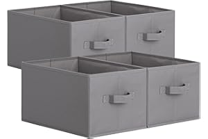 LAB COSI Labcosi Cloth Storage Baskets for Shelves, Rectangle Baskets with Handles, Closet Storage Bins, Gift Basket, Grey, 4-Pack