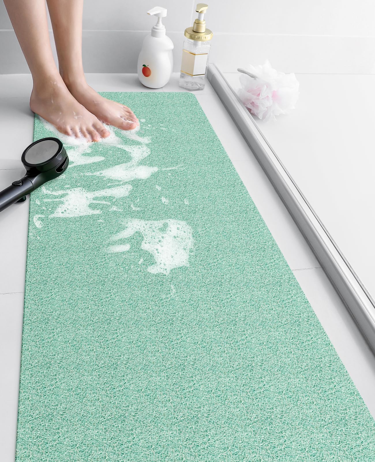 Yolife Loofah Mats for Shower, Non Slip Soft Textured Bath, Bathtub Mat with Drain, Phthalate Free, Quick Drying, Soft Comfort Bathroom Mats for Wet Areas (E-Green, 40x100CM) — image 1