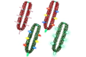 NOVWANG 4PCS Light up Tinsel Garland Necklace, 3D Light Xmas Necklace 6 Dynamic Light Modes Colorful Bulbs Glow Candy Cane Christmas Tree for Kids Adults New Year