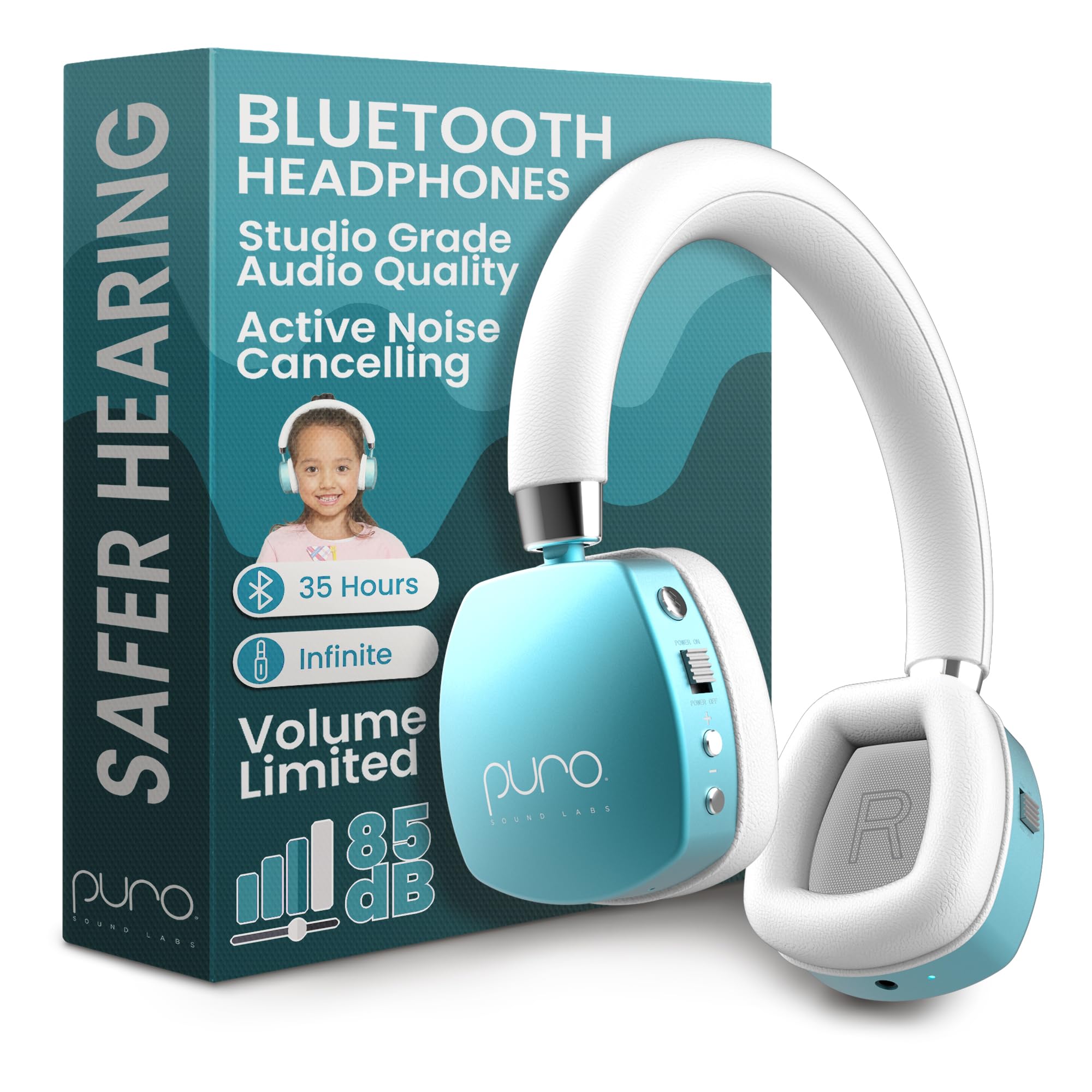 Puro Sound Labs PuroQuiet Plus Volume Limited On-Ear Active Noise Cancelling Bluetooth Headphones for Kids with Built-in Microphone–Safer Sound Studio-Grade Quality (Teal)
