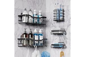 Hoenart Shower Caddy 5 Pack, Adhesive Shower Caddy Shelf, Bathroom Shower Organizer, Shower Shelves for Inside Shower, No Drilling, Large Capacity, Rustproof Stainless Steel Shower Storage (Black)
