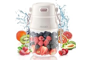PRASKY Portable Blender, Personal Blender for Shakes and Smoothies with 27oz Cup, Lid and Shoulder Strap, Type-C USB Rechargeable, Dishwasher Safe Parts, BPA-free, Food and Juice for Gym/Travel/Kitchen