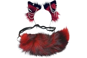 Ekwikzz Wolf Ears Tail Set Fox Wolf Headbands Clips Fluffy Cosplay Costumes, Gothic Punk Accessories for Halloween