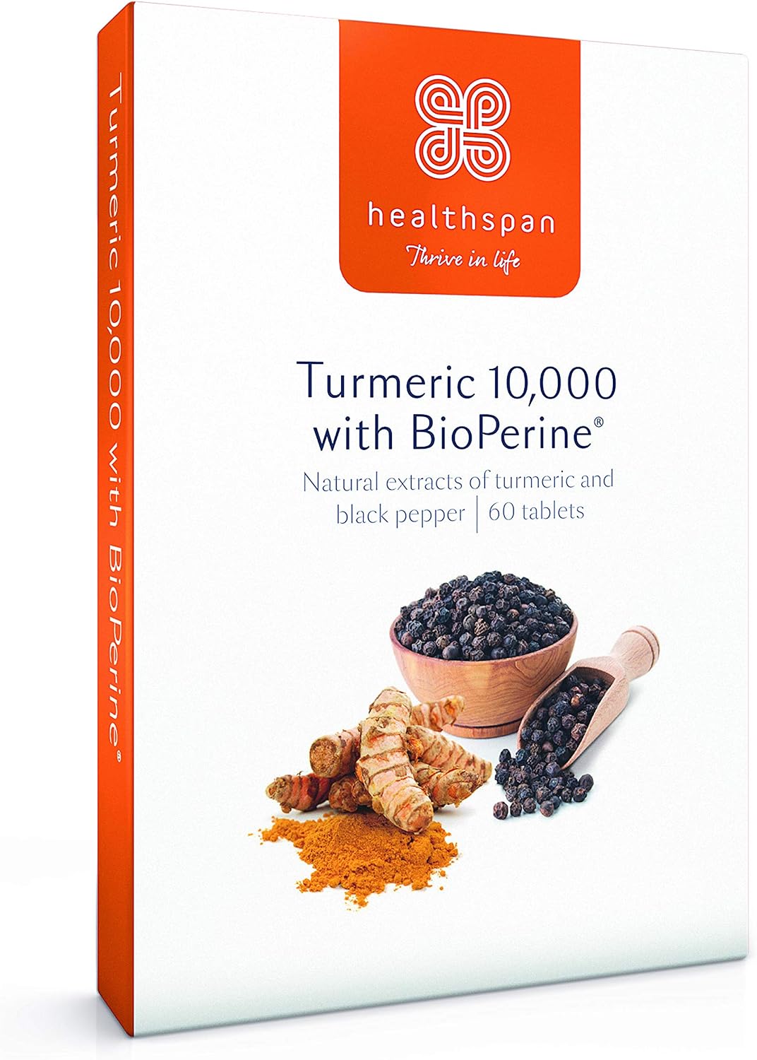 Healthspan Turmeric 10,000mg with BioPerine Black Pepper Extract (2 Months’ Supply), 30 count (Pack of 1)